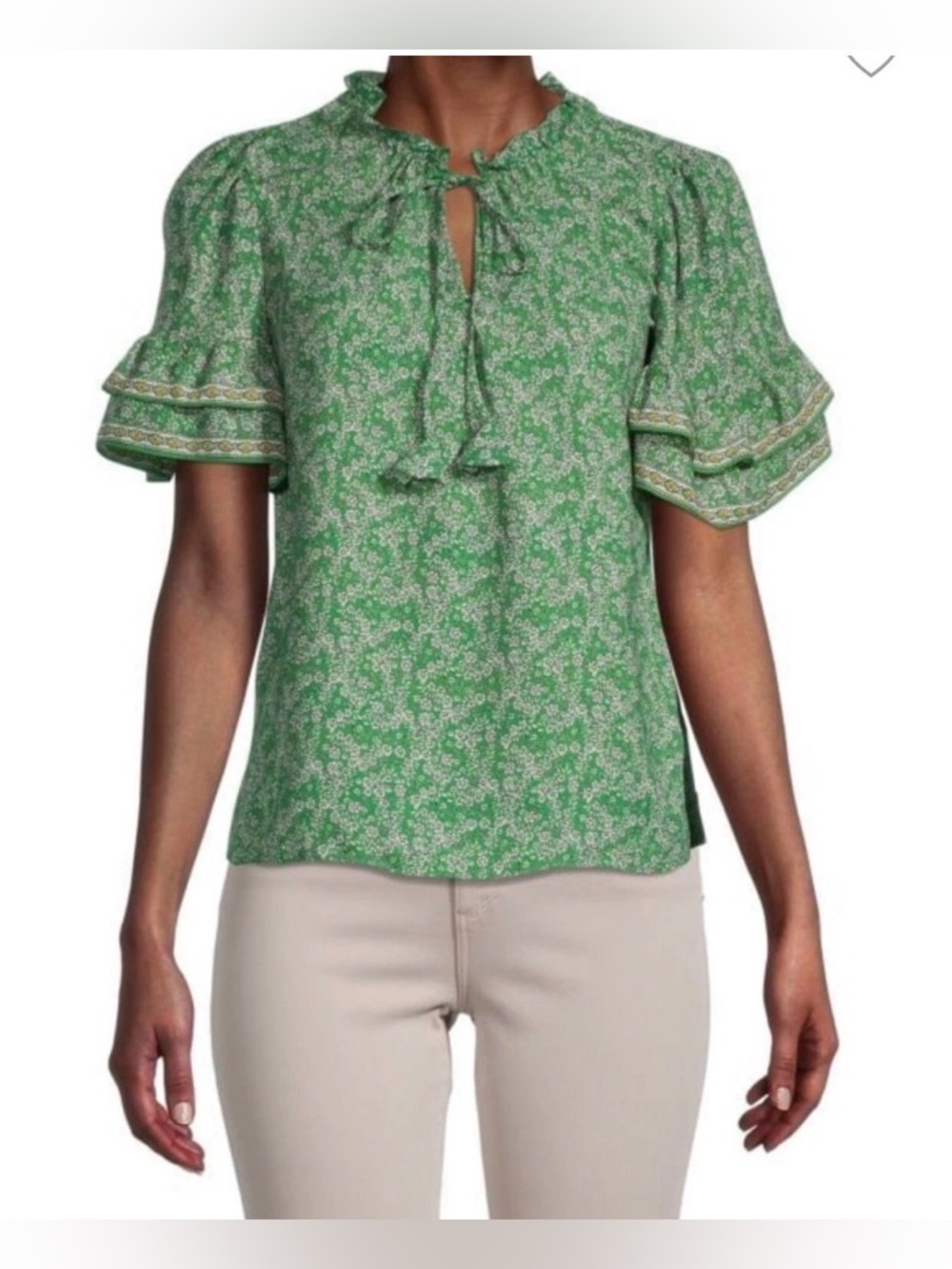 Max Studio Women Green Floral Flutter Short Sleeve Blouse Size XS - C31-025